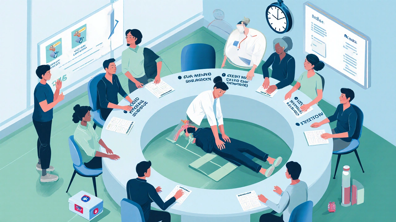 Training room illustrating the three‑step seizure response with role‑play.