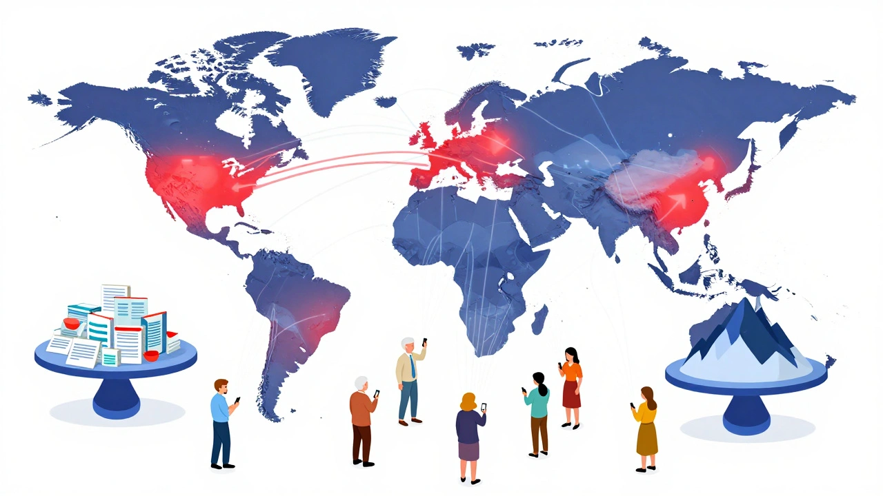 Global map showing uneven adoption of social media pharmacovigilance and the digital divide in health data.