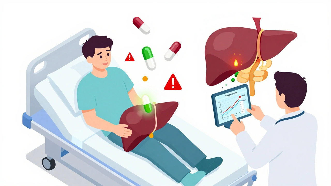 Patient with floating opioid pills, only buprenorphine safely absorbed by a healthy liver.