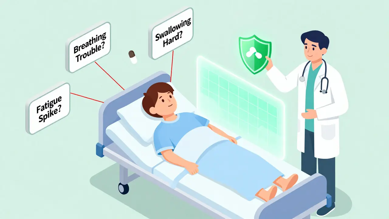 Patient in hospital bed with warning signs linked to antibiotics, while a doctor holds up a safe alternative with a protective shield.