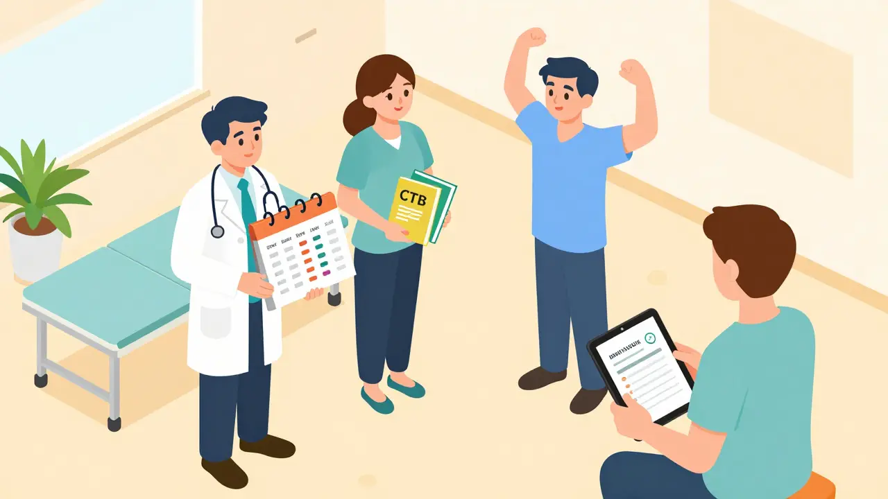 A supportive medical team helping a patient through a slow, personalized opioid taper.