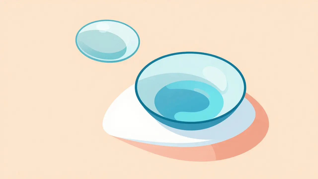 Isometric view of RGP and Scleral lenses showing how they fit on the eye