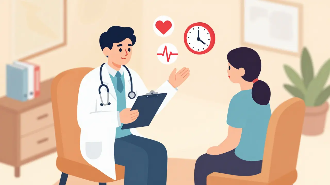 Isometric cartoon of doctor advising patient about drug interactions and timing