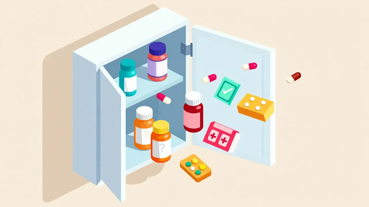 Isometric illustration of floating medicine bottles from an open cabinet, symbolizing pregnancy drug choices.