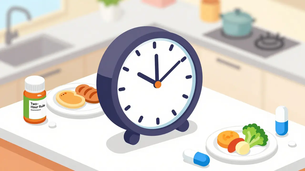 Isometric illustration showing spaced timing between antibiotic and probiotic doses