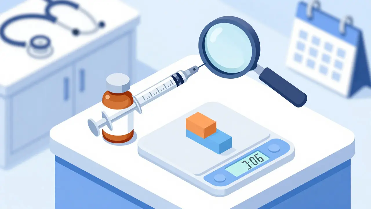 Isometric cartoon showing precise measurement of medicine using an oral syringe