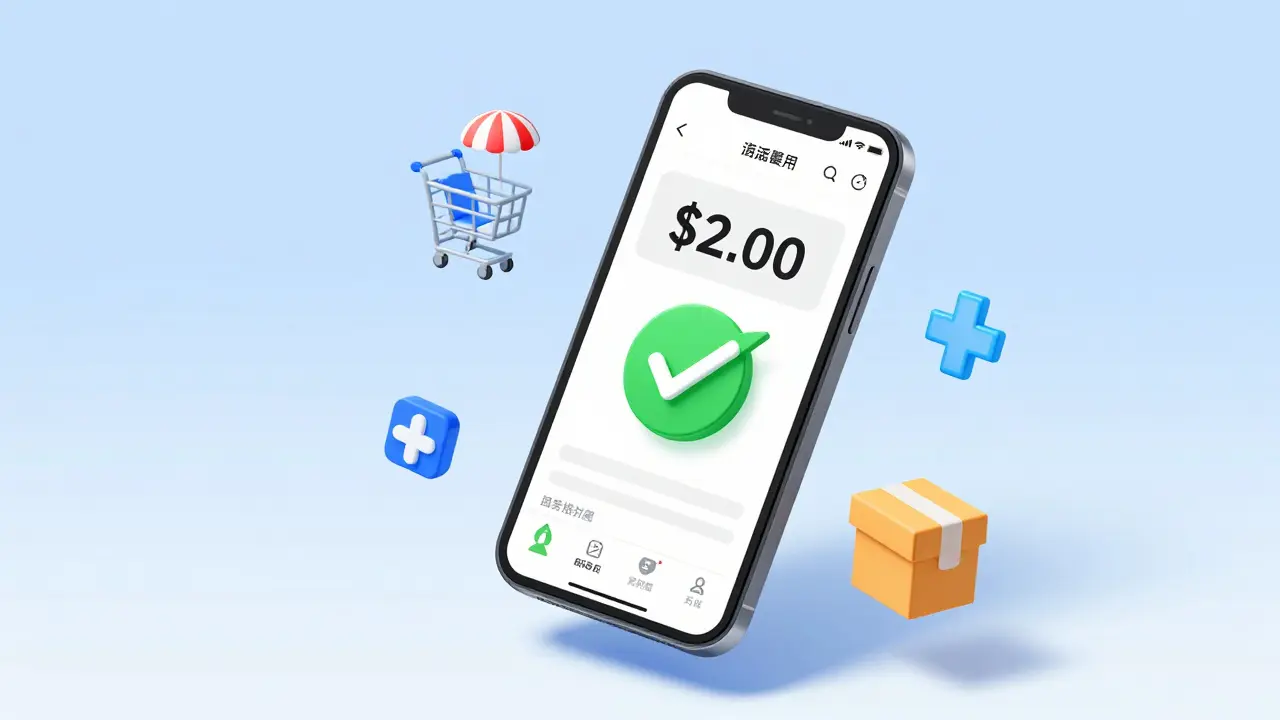Isometric illustration of phone showing cheap coupon for generic meds
