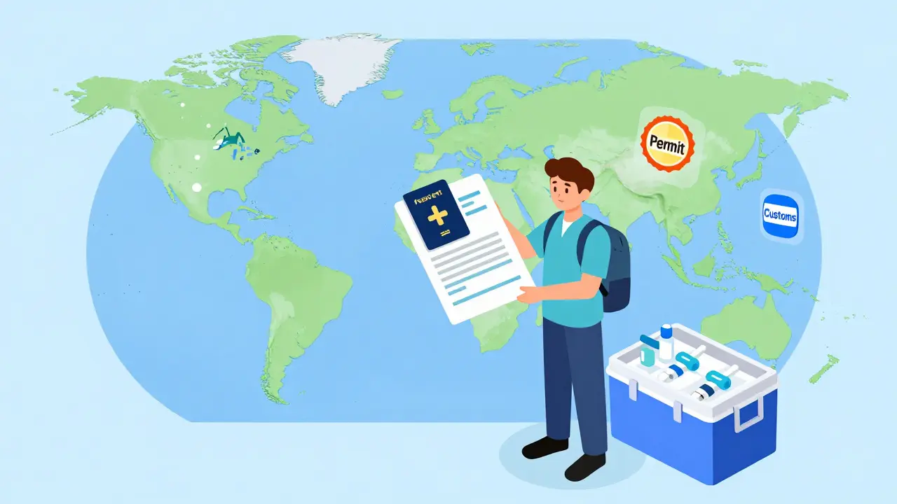 Traveler with passport and medical notes for international flight