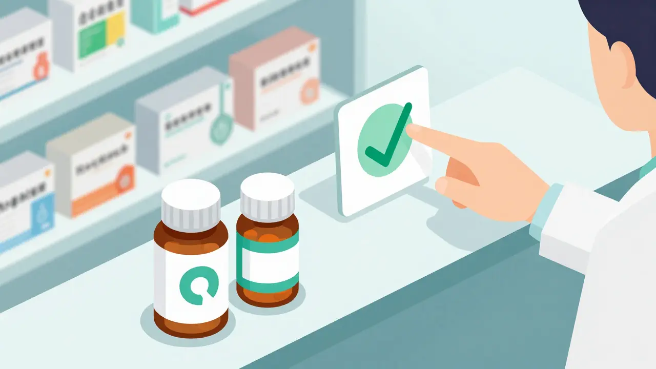 Comparison of brand-name and generic medication costs on a counter