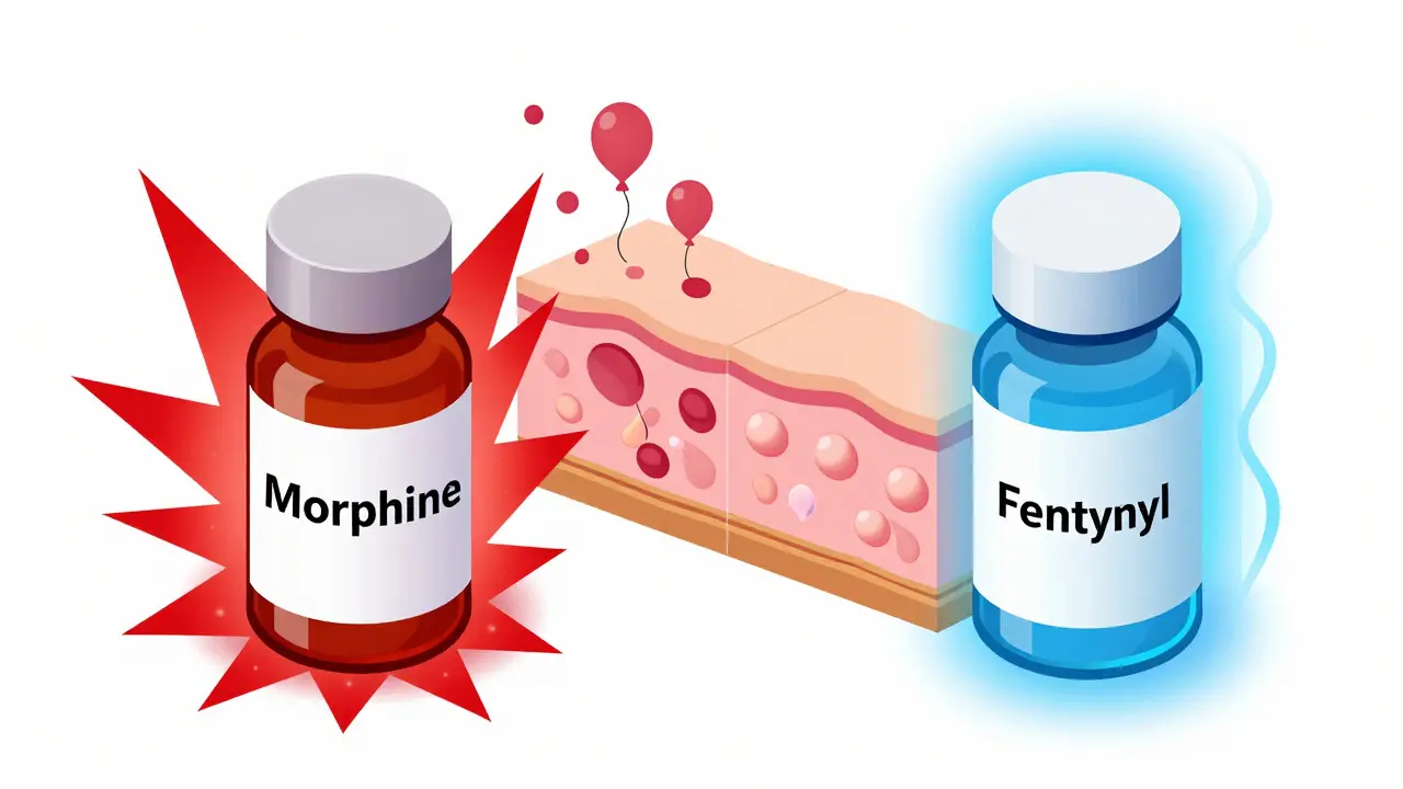 Isometric comparison of high-histamine vs low-histamine opioid reactions.
