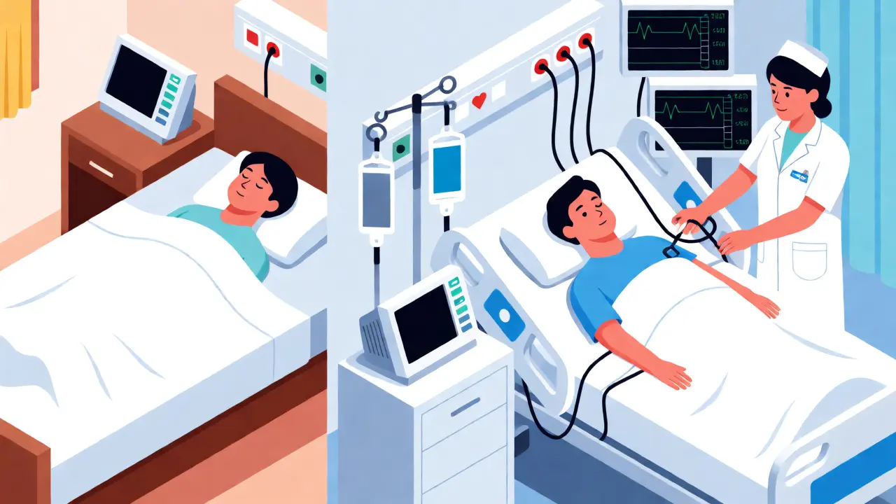 Comparison of home rest versus hospital cardiac monitoring for overdose treatment.