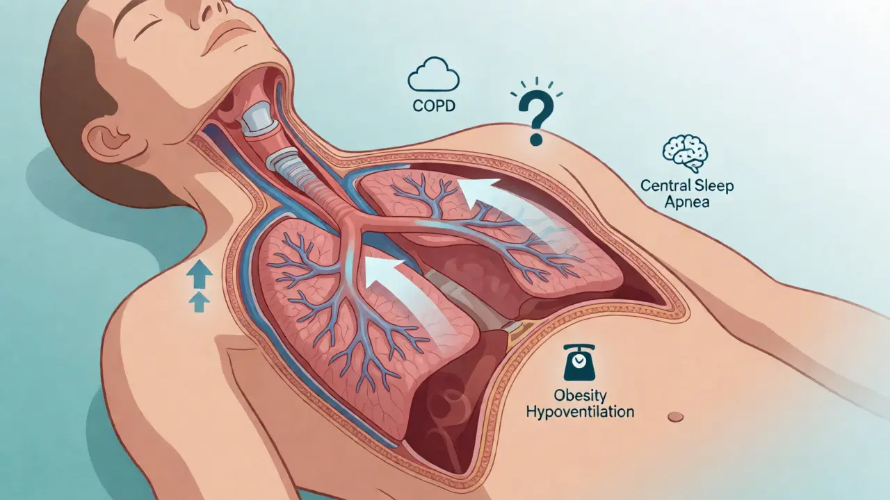 Illustration of lung airflow dynamics showing high inspiratory and low expiratory pressures
