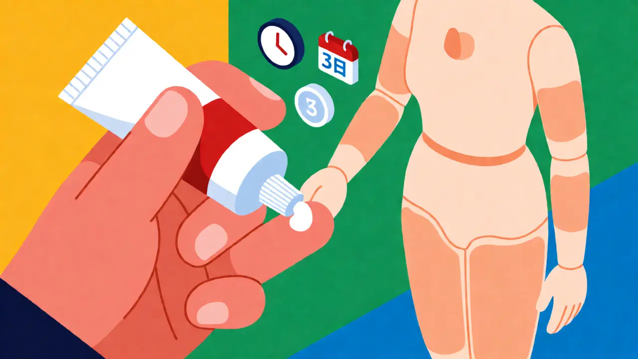 Illustration of measuring topical steroid dosage using the fingertip unit method.